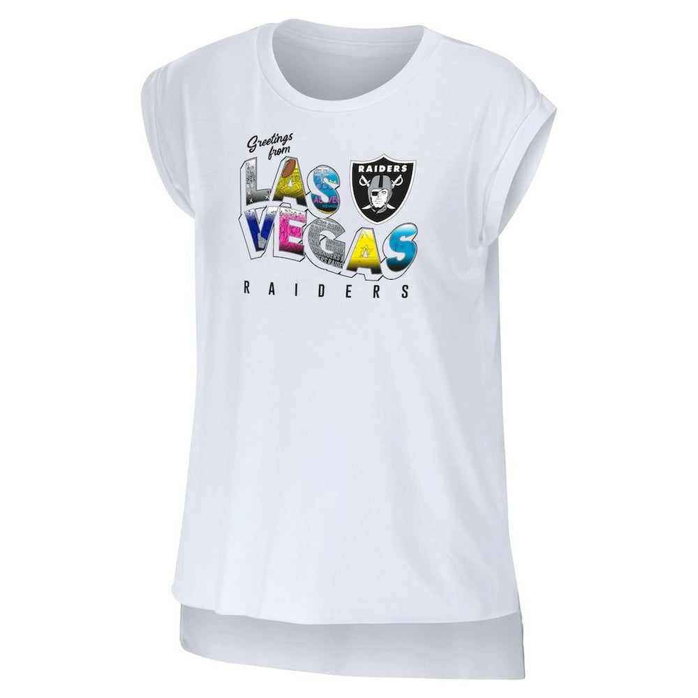 Las Vegas Raiders WEAR by Erin Andrews Women's Greetings From Muscle T-Shirt White - NFL