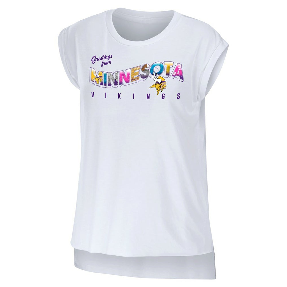 Minnesota Vikings WEAR by Erin Andrews Women's Greetings From Muscle T-Shirt White - NFL
