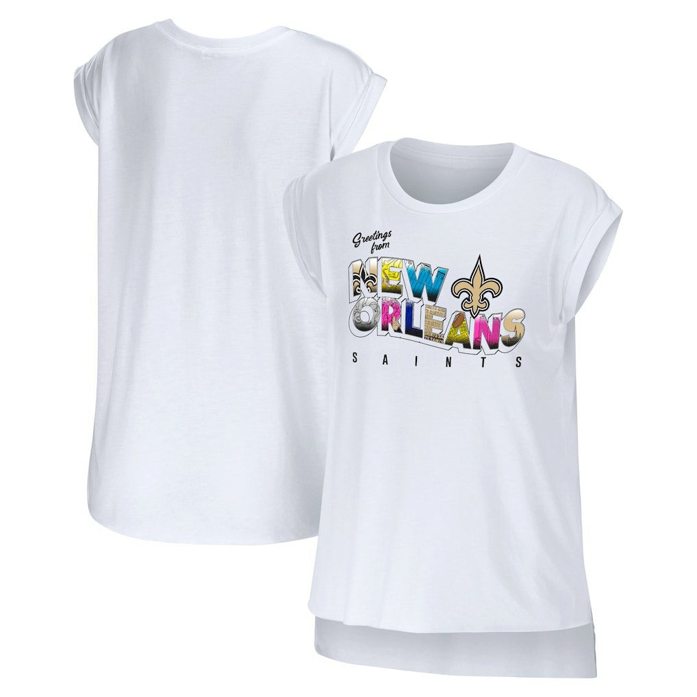 New Orleans Saints WEAR by Erin Andrews Women's Greetings From Muscle T-Shirt White - NFL