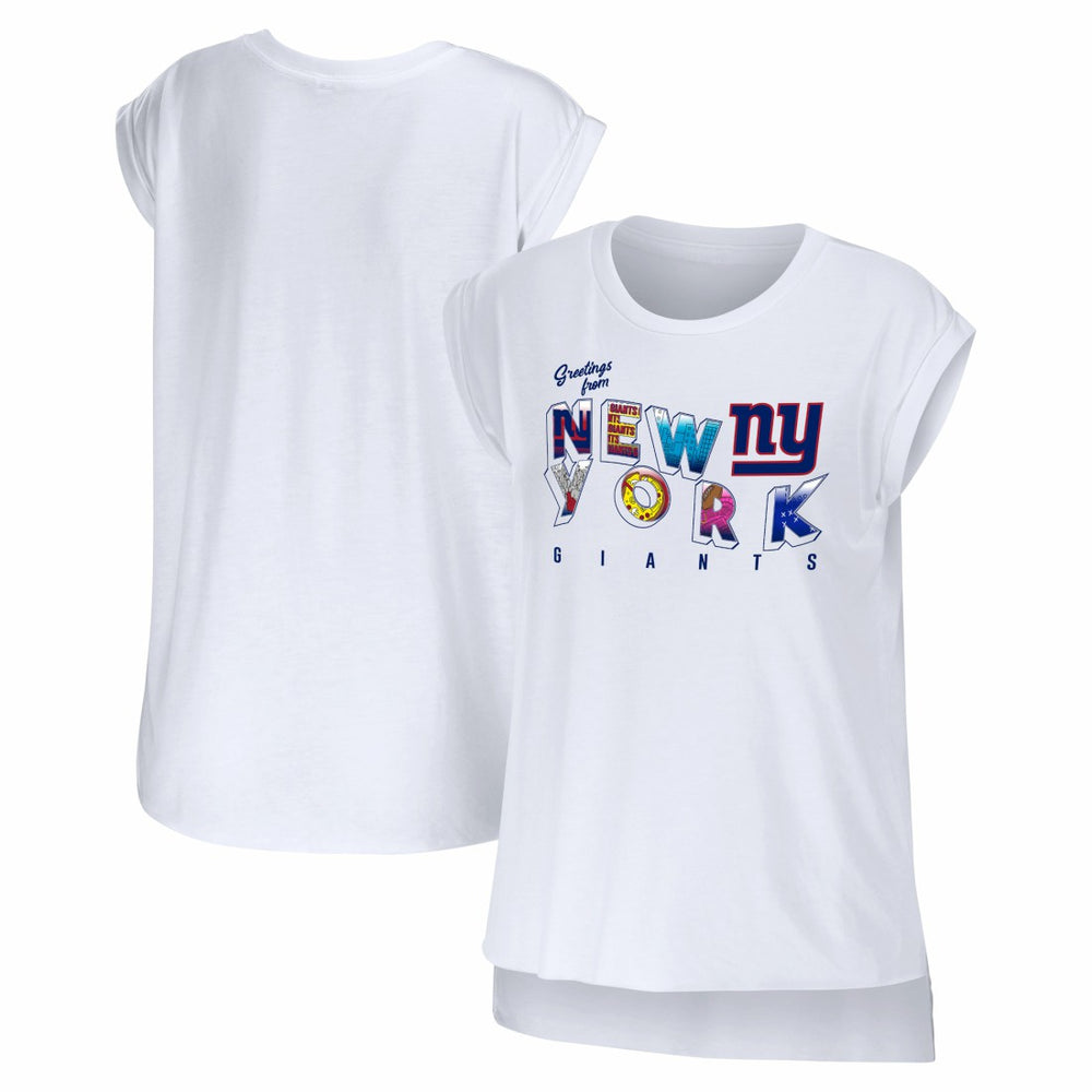 New York Giants WEAR by Erin Andrews Women's Greetings From Muscle T-Shirt White - NFL