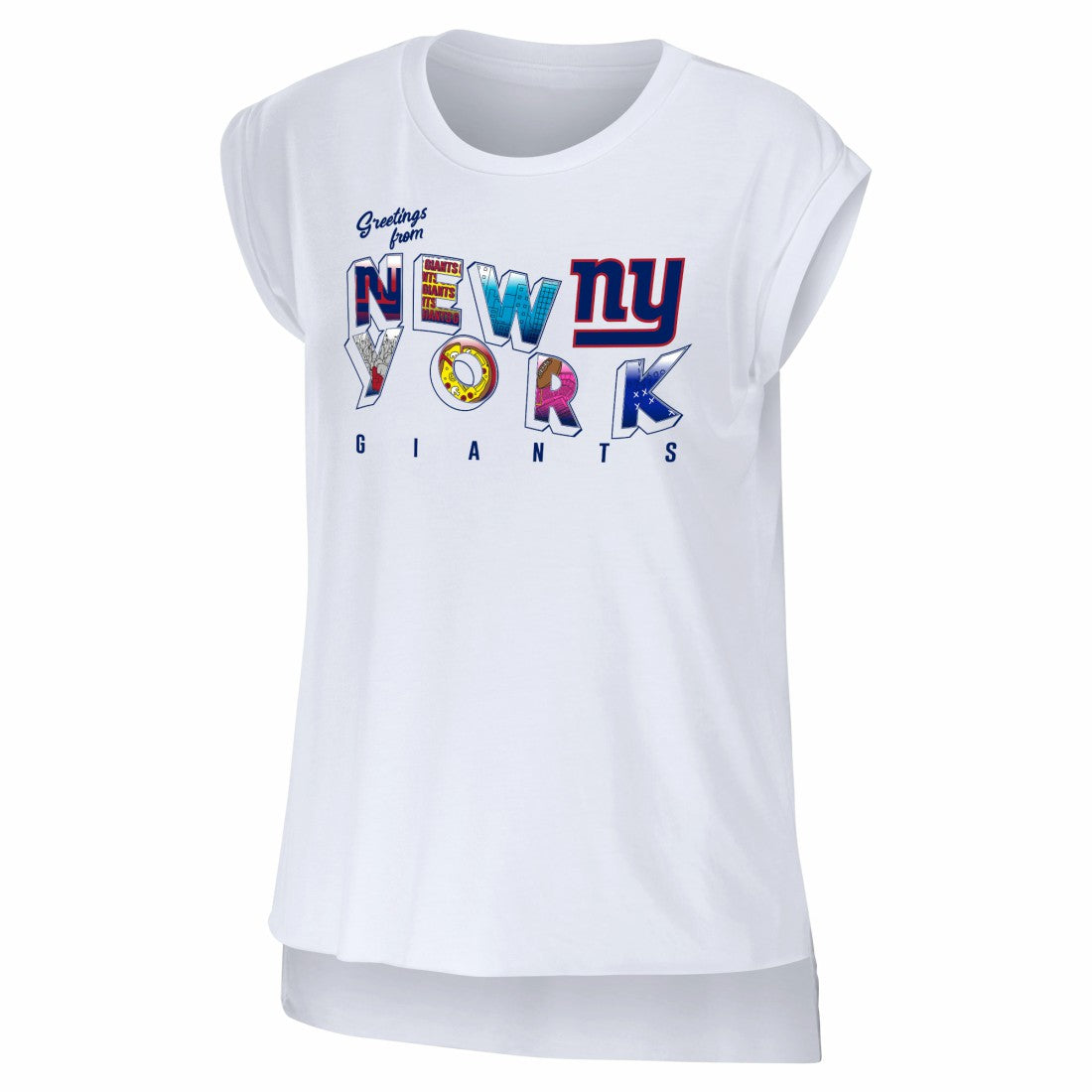 New York Giants WEAR by Erin Andrews Women's Greetings From Muscle T-Shirt White - NFL