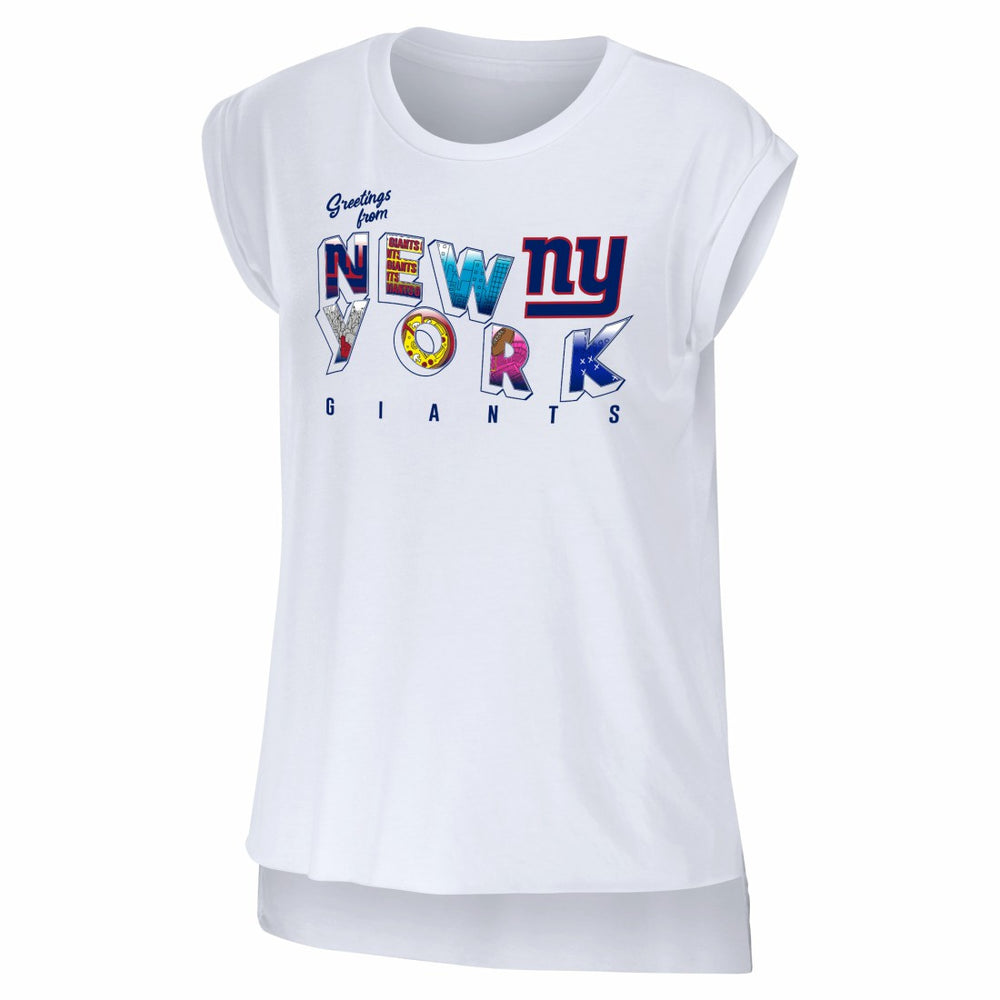 New York Giants WEAR by Erin Andrews Women's Greetings From Muscle T-Shirt White - NFL