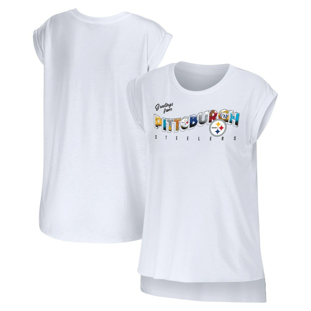 Pittsburgh Steelers WEAR by Erin Andrews Women's Greetings From Muscle T-Shirt White - NFL