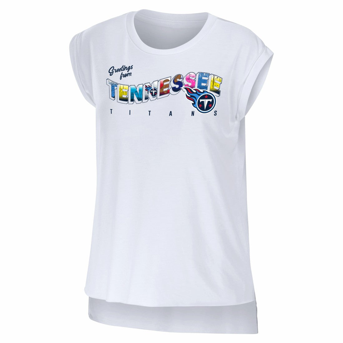 Tennessee Titans WEAR by Erin Andrews Women's Greetings From Muscle T-Shirt White - NFL