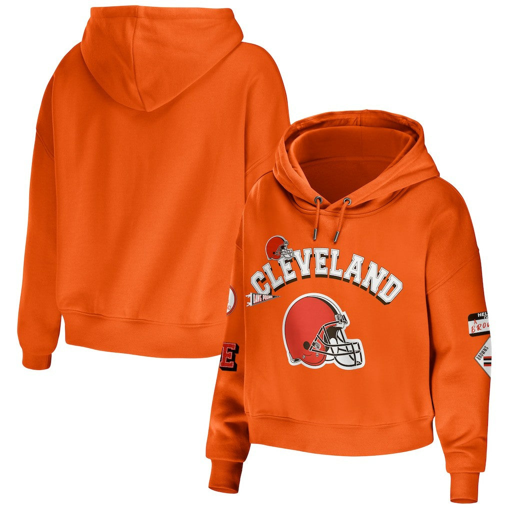 Cleveland Browns WEAR by Erin Andrews Women's Modest Cropped Pullover Hoodie Orange - NFL