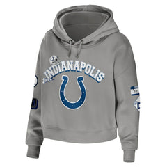 Indianapolis Colts WEAR by Erin Andrews Women's Modest Cropped Pullover Hoodie Gray - NFL