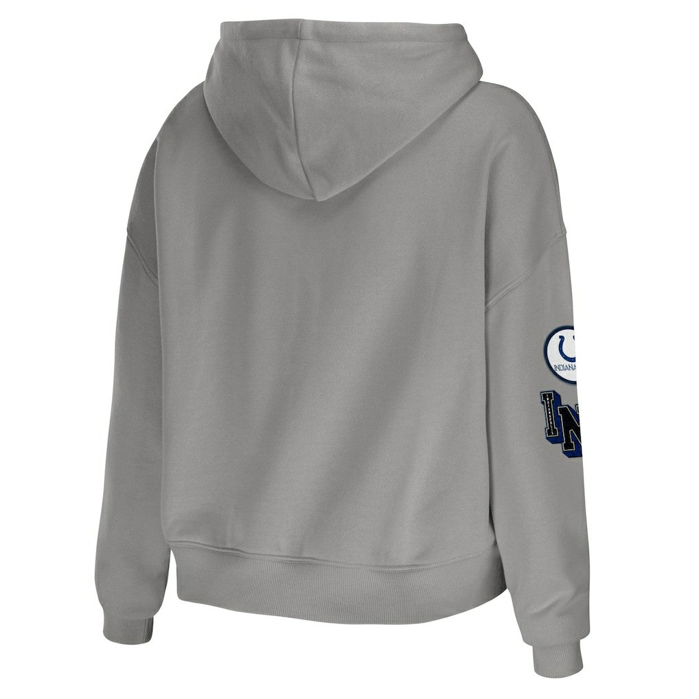 Indianapolis Colts WEAR by Erin Andrews Women's Modest Cropped Pullover Hoodie Gray - NFL