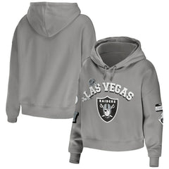 Las Vegas Raiders WEAR by Erin Andrews Women's Modest Cropped Pullover Hoodie Gray - NFL