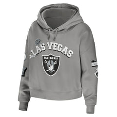 Las Vegas Raiders WEAR by Erin Andrews Women's Modest Cropped Pullover Hoodie Gray - NFL