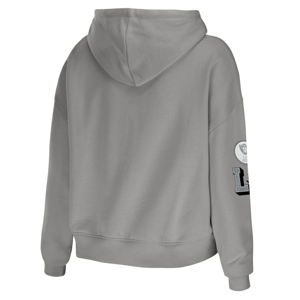 Las Vegas Raiders WEAR by Erin Andrews Women's Modest Cropped Pullover Hoodie Gray - NFL