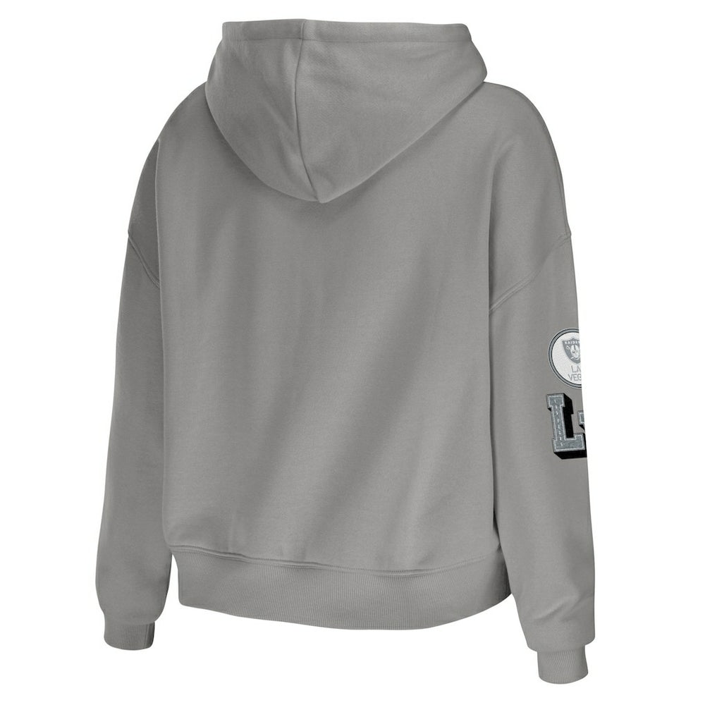 Las Vegas Raiders WEAR by Erin Andrews Women's Modest Cropped Pullover Hoodie Gray - NFL