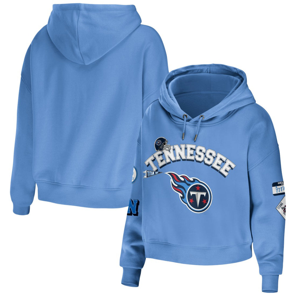 Tennessee Titans WEAR by Erin Andrews Women's Modest Cropped Pullover Hoodie Light Blue - NFL