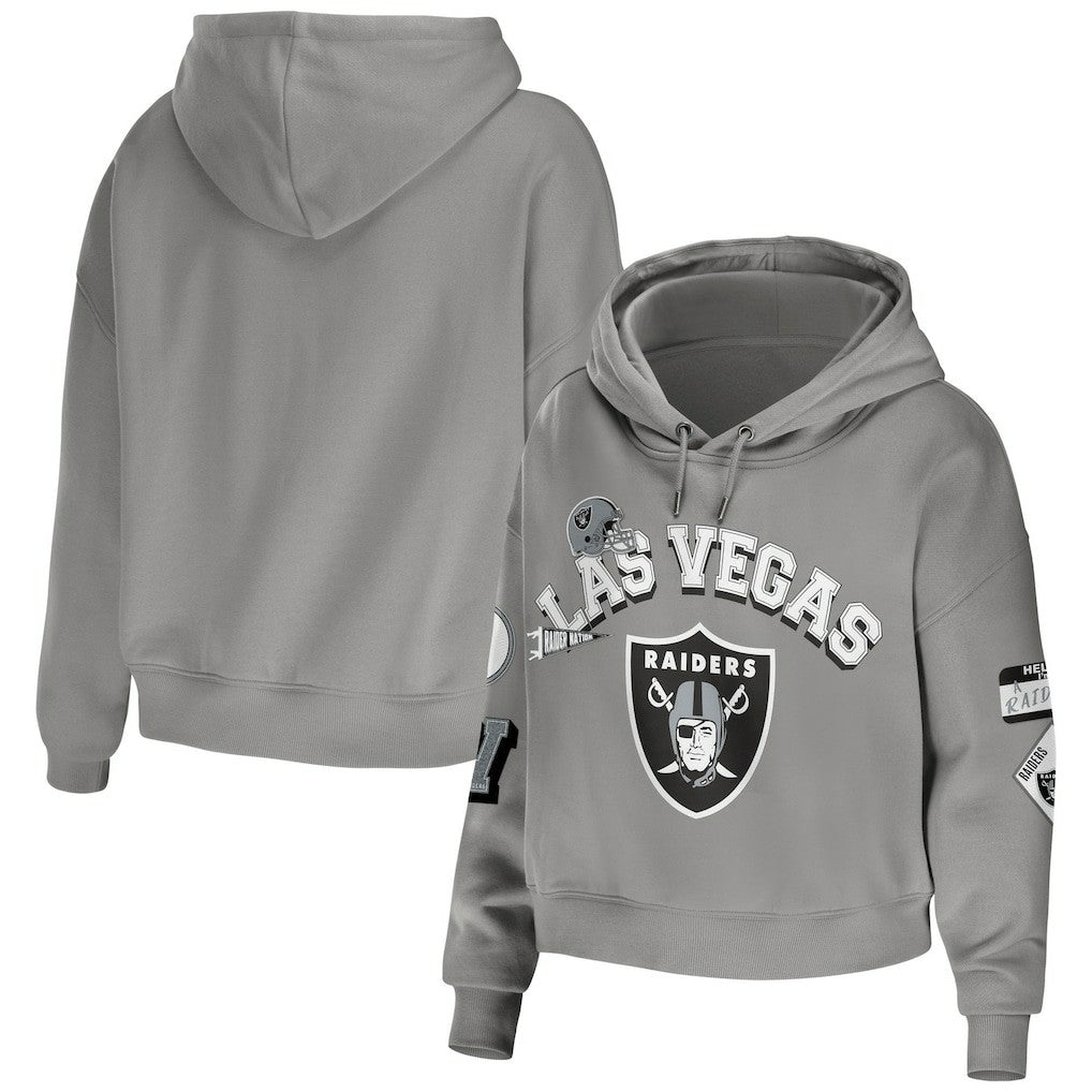 Las Vegas Raiders WEAR by Erin Andrews Women's Plus Size Modest Cropped Pullover Hoodie Gray - NFL