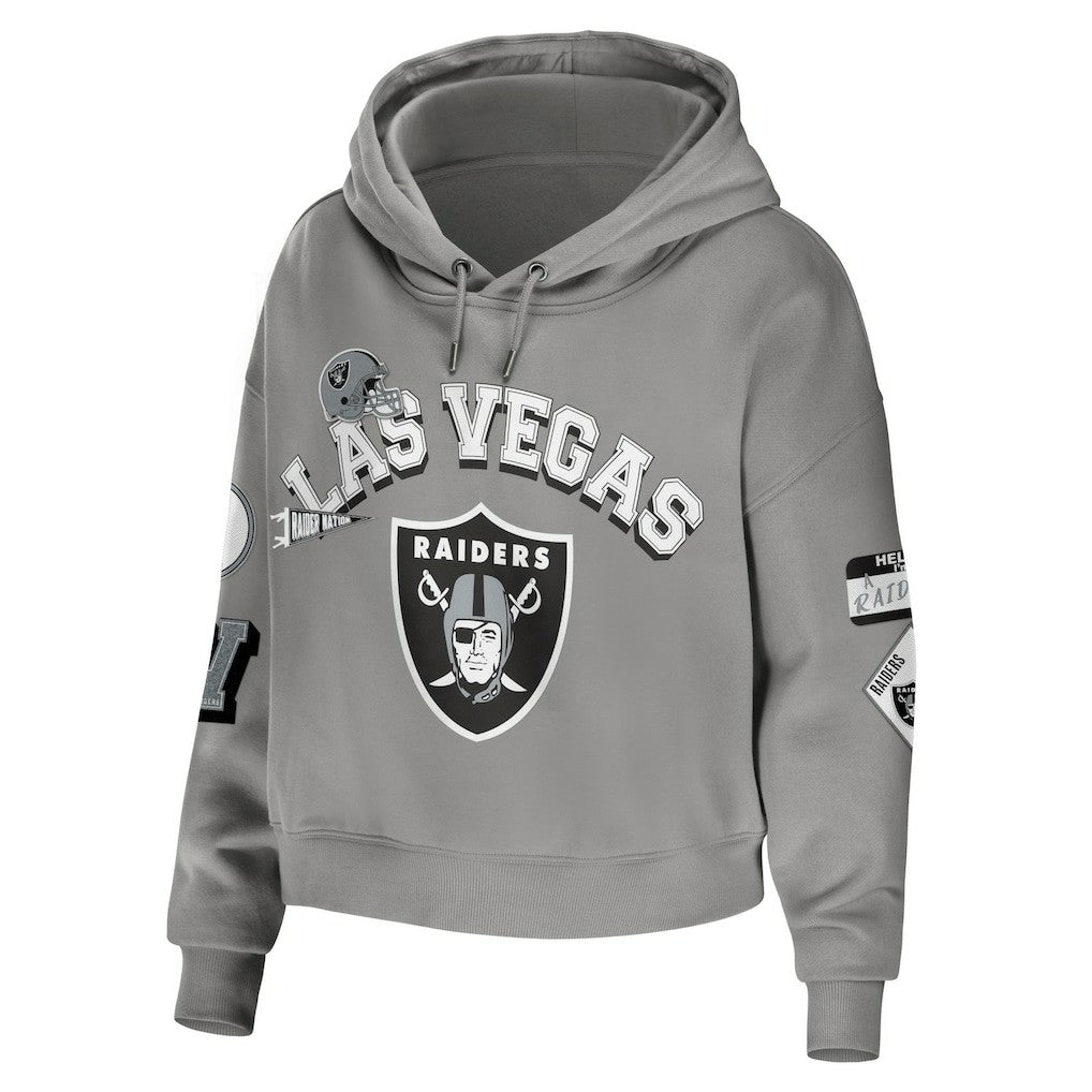 Las Vegas Raiders WEAR by Erin Andrews Women's Plus Size Modest Cropped Pullover Hoodie Gray - NFL