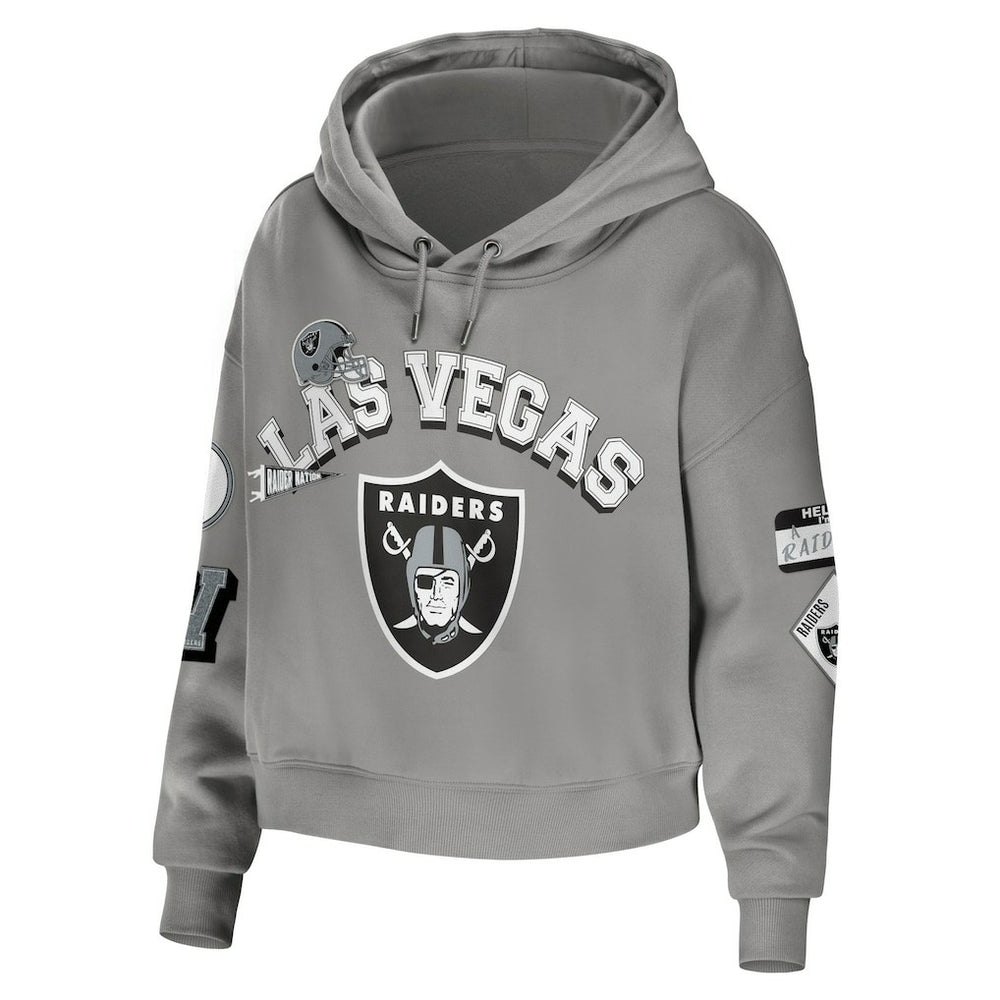Las Vegas Raiders WEAR by Erin Andrews Women's Plus Size Modest Cropped Pullover Hoodie Gray - NFL