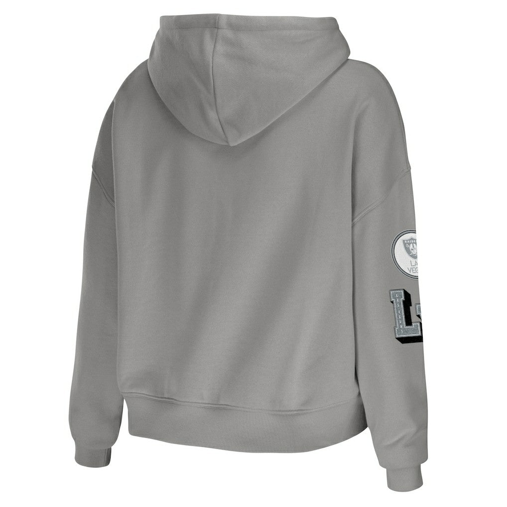 Las Vegas Raiders WEAR by Erin Andrews Women's Plus Size Modest Cropped Pullover Hoodie Gray - NFL