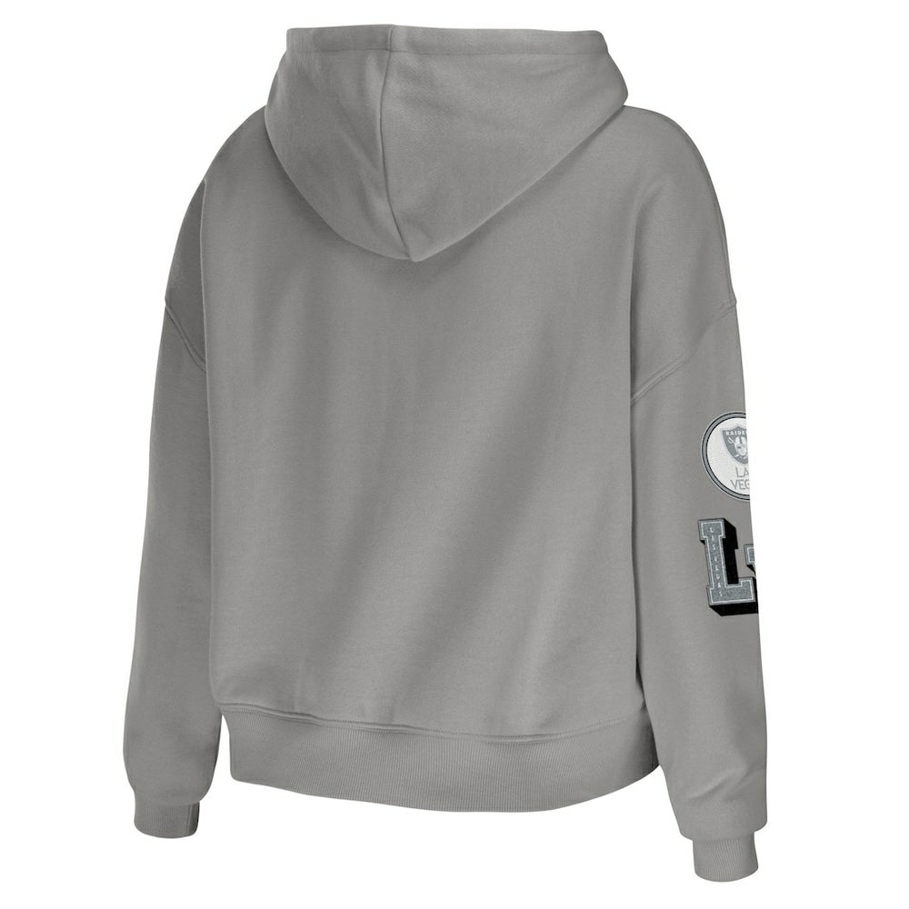 Las Vegas Raiders WEAR by Erin Andrews Women's Plus Size Modest Cropped Pullover Hoodie Gray - NFL