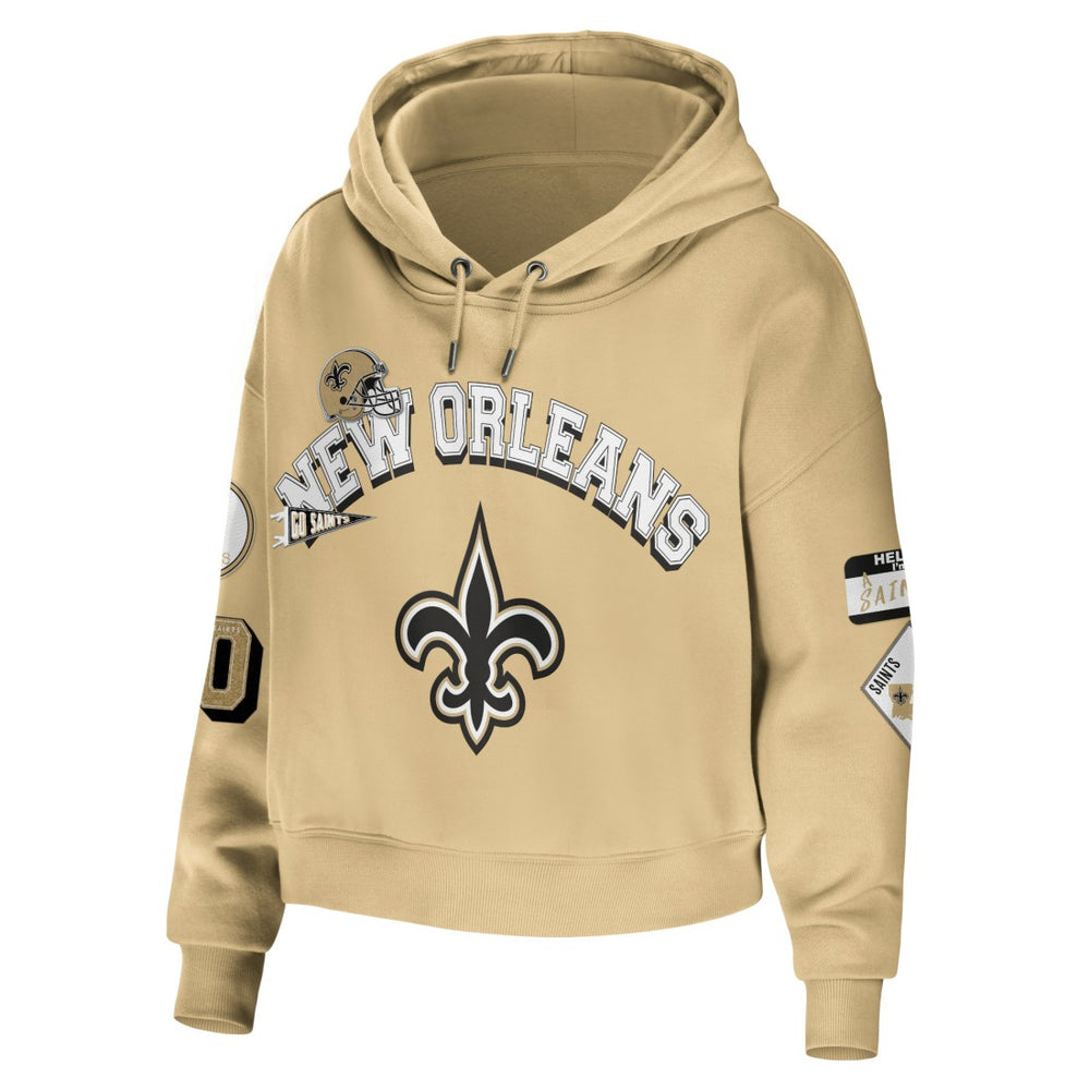 New Orleans Saints WEAR by Erin Andrews Women's Plus Size Modest Cropped Pullover Hoodie Gold - NFL