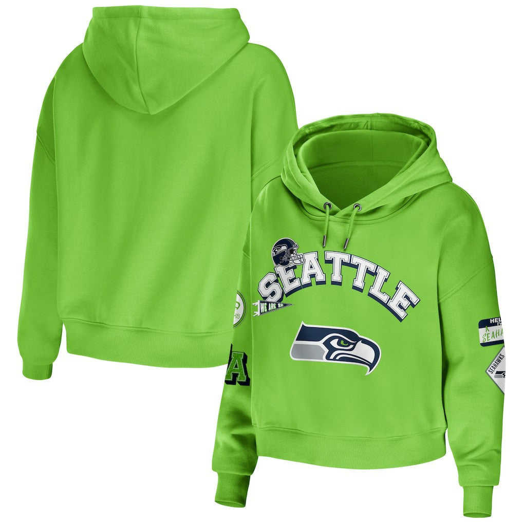 Seattle Seahawks WEAR by Erin Andrews Women's Plus Size Modest Cropped Pullover Hoodie Neon Green - NFL