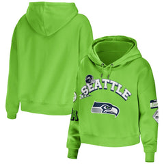 Seattle Seahawks WEAR by Erin Andrews Women's Plus Size Modest Cropped Pullover Hoodie Neon Green - NFL