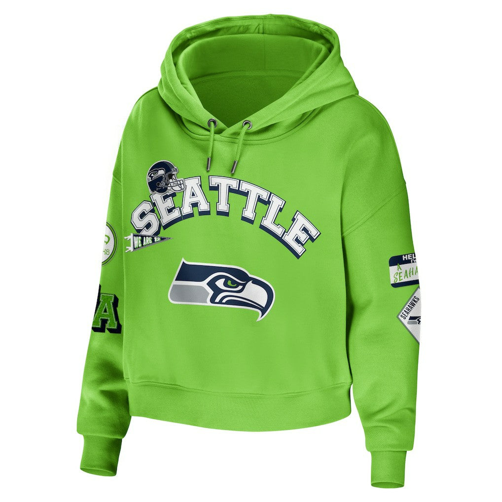 Seattle Seahawks WEAR by Erin Andrews Women's Plus Size Modest Cropped Pullover Hoodie Neon Green - NFL