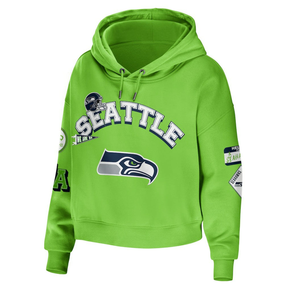 Seattle Seahawks WEAR by Erin Andrews Women's Plus Size Modest Cropped Pullover Hoodie Neon Green - NFL