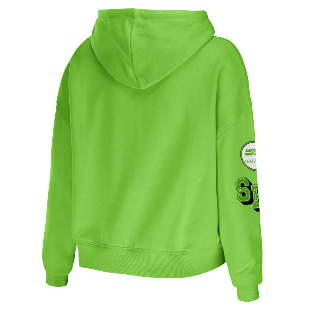 Seattle Seahawks WEAR by Erin Andrews Women's Plus Size Modest Cropped Pullover Hoodie Neon Green - NFL