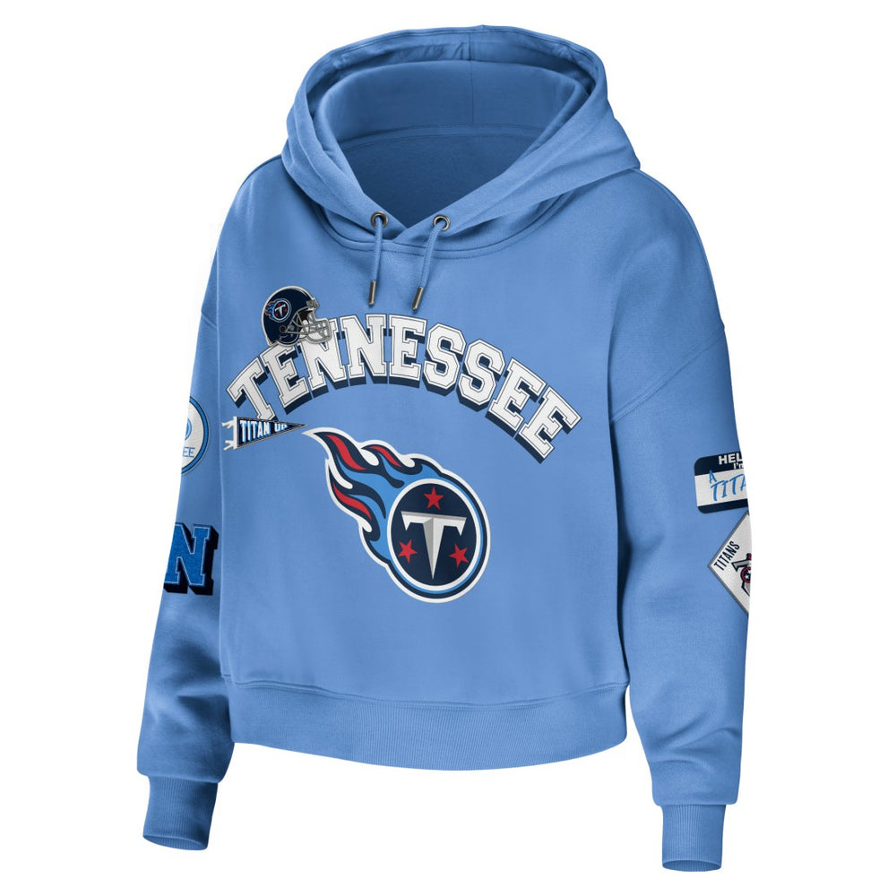 Tennessee Titans WEAR by Erin Andrews Women's Plus Size Modest Cropped Pullover Hoodie Light Blue - NFL