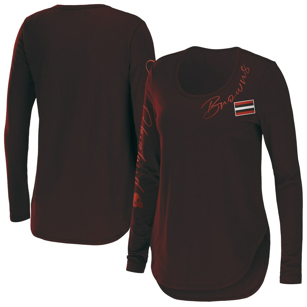 Cleveland Browns WEAR by Erin Andrews Women's Team Scoop Neck T-Shirt Brown - NFL