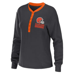 Cleveland Browns WEAR by Erin Andrews Women's Waffle Henley Long Sleeve T-Shirt Charcoal - NFL