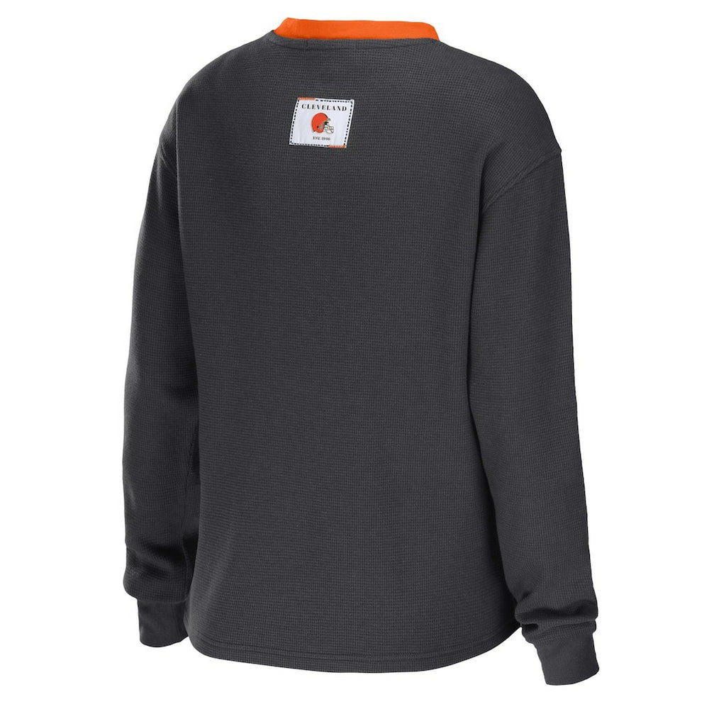 Cleveland Browns WEAR by Erin Andrews Women's Waffle Henley Long Sleeve T-Shirt Charcoal - NFL