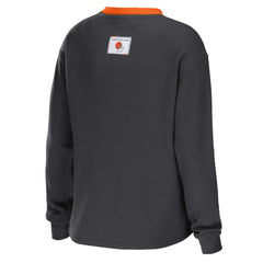Cleveland Browns WEAR by Erin Andrews Women's Waffle Henley Long Sleeve T-Shirt Charcoal - NFL