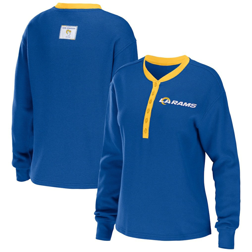 Los Angeles Rams WEAR by Erin Andrews Women's Waffle Henley Long Sleeve T-Shirt Royal - NFL