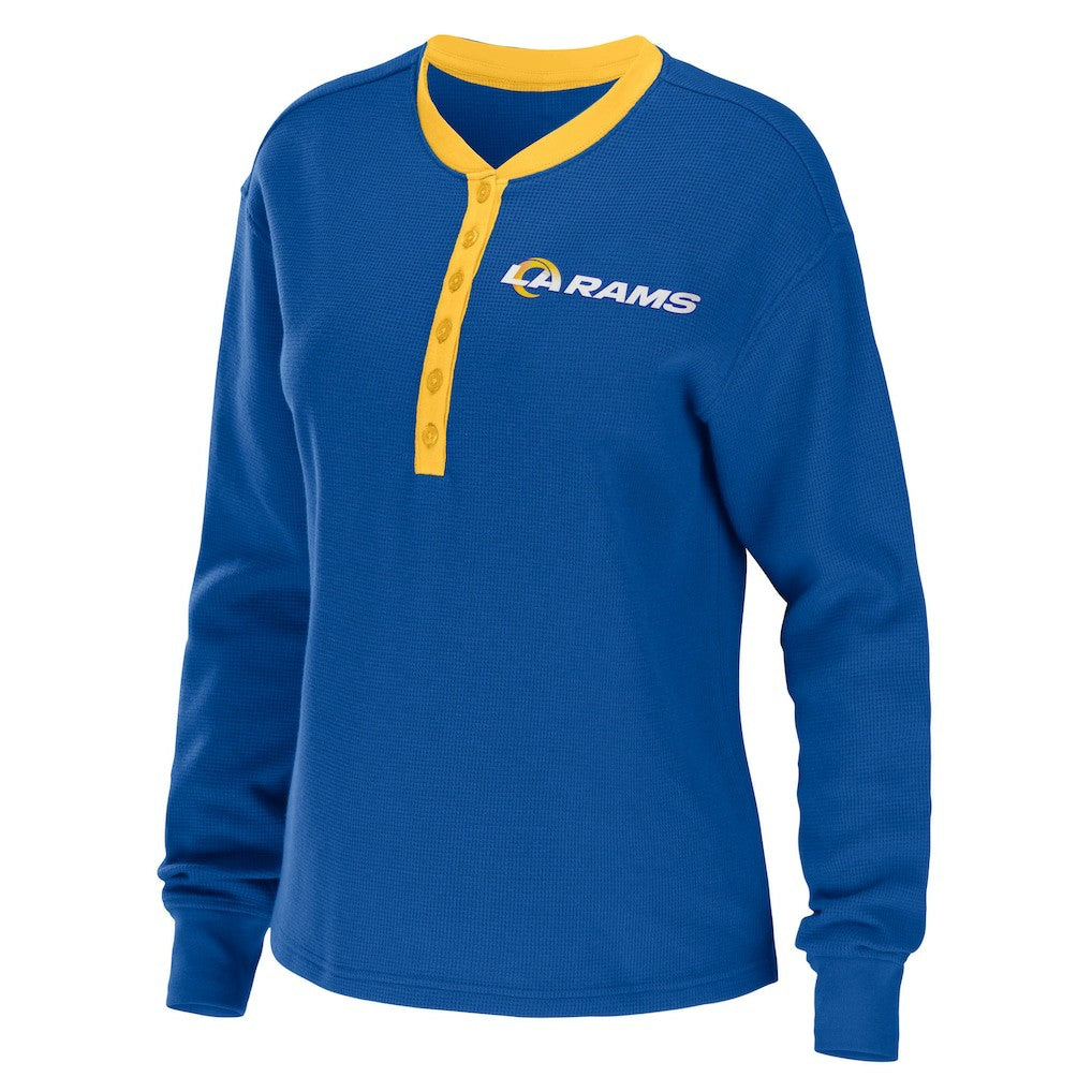 Los Angeles Rams WEAR by Erin Andrews Women's Waffle Henley Long Sleeve T-Shirt Royal - NFL