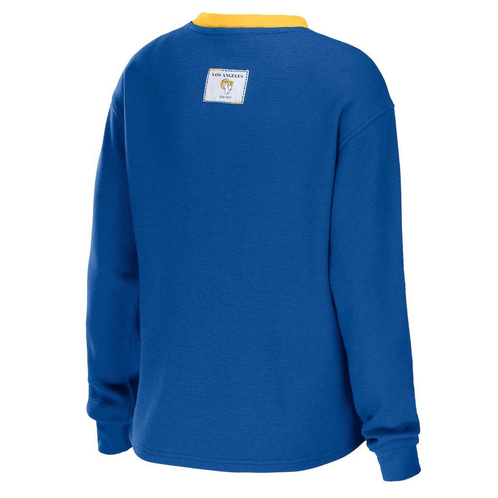 Los Angeles Rams WEAR by Erin Andrews Women's Waffle Henley Long Sleeve T-Shirt Royal - NFL