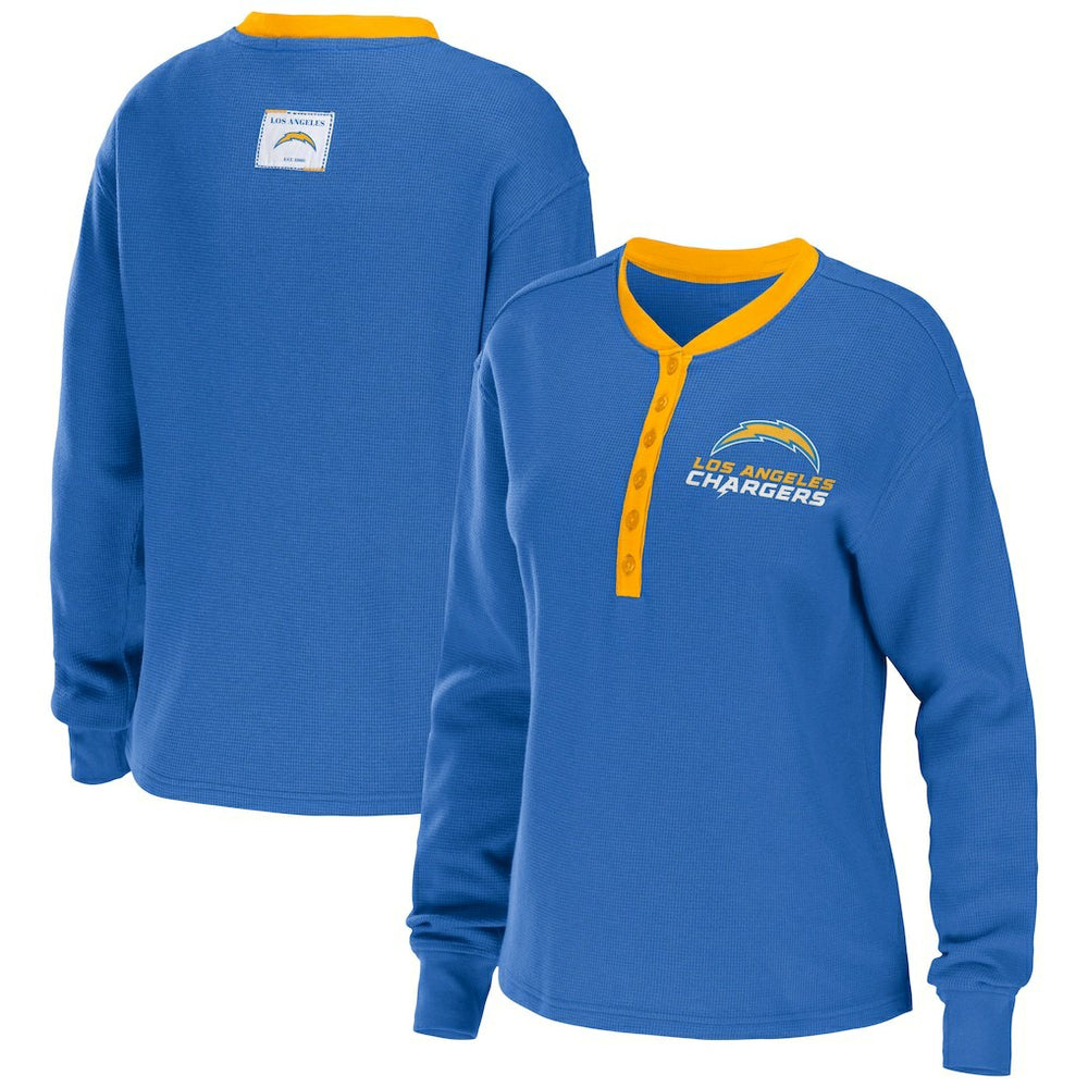 Los Angeles Chargers WEAR by Erin Andrews Women's Waffle Henley Long Sleeve T-Shirt Powder Blue - NFL