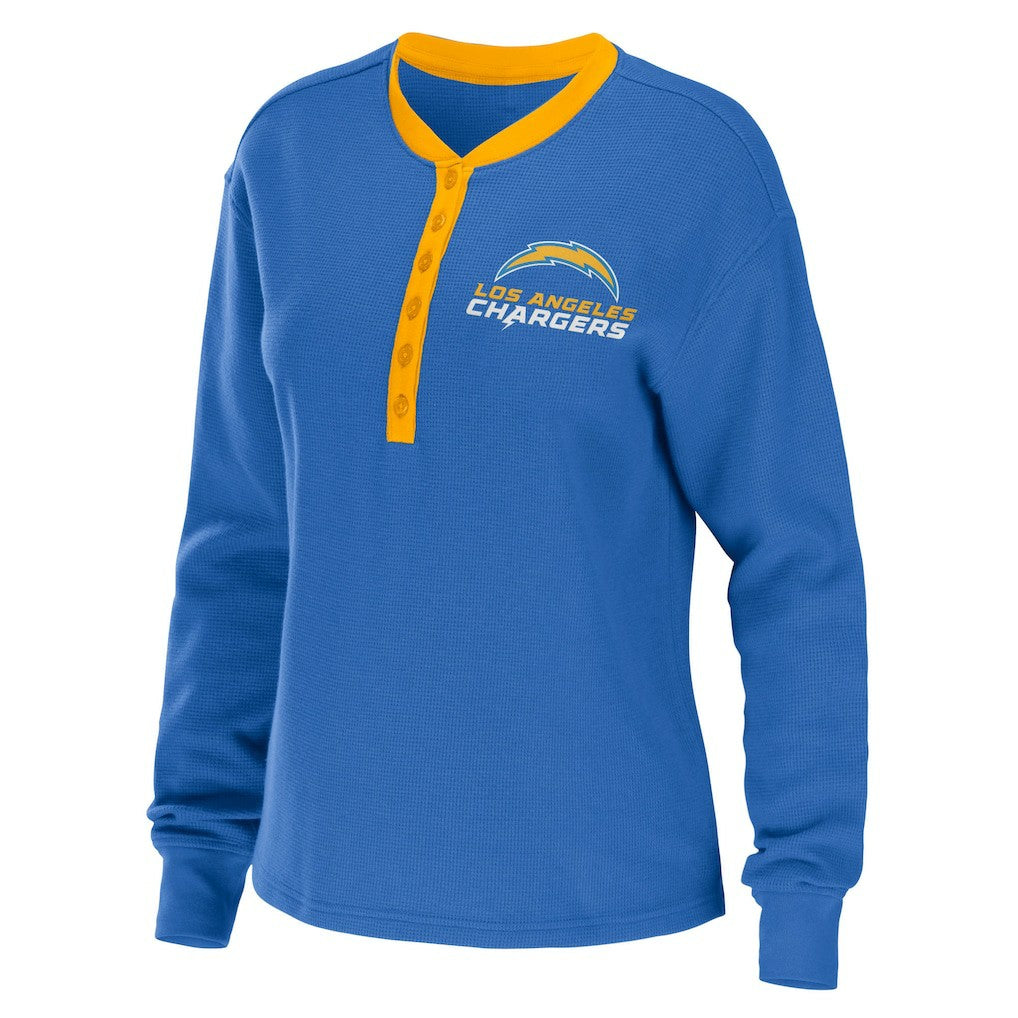 Los Angeles Chargers WEAR by Erin Andrews Women's Waffle Henley Long Sleeve T-Shirt Powder Blue - NFL