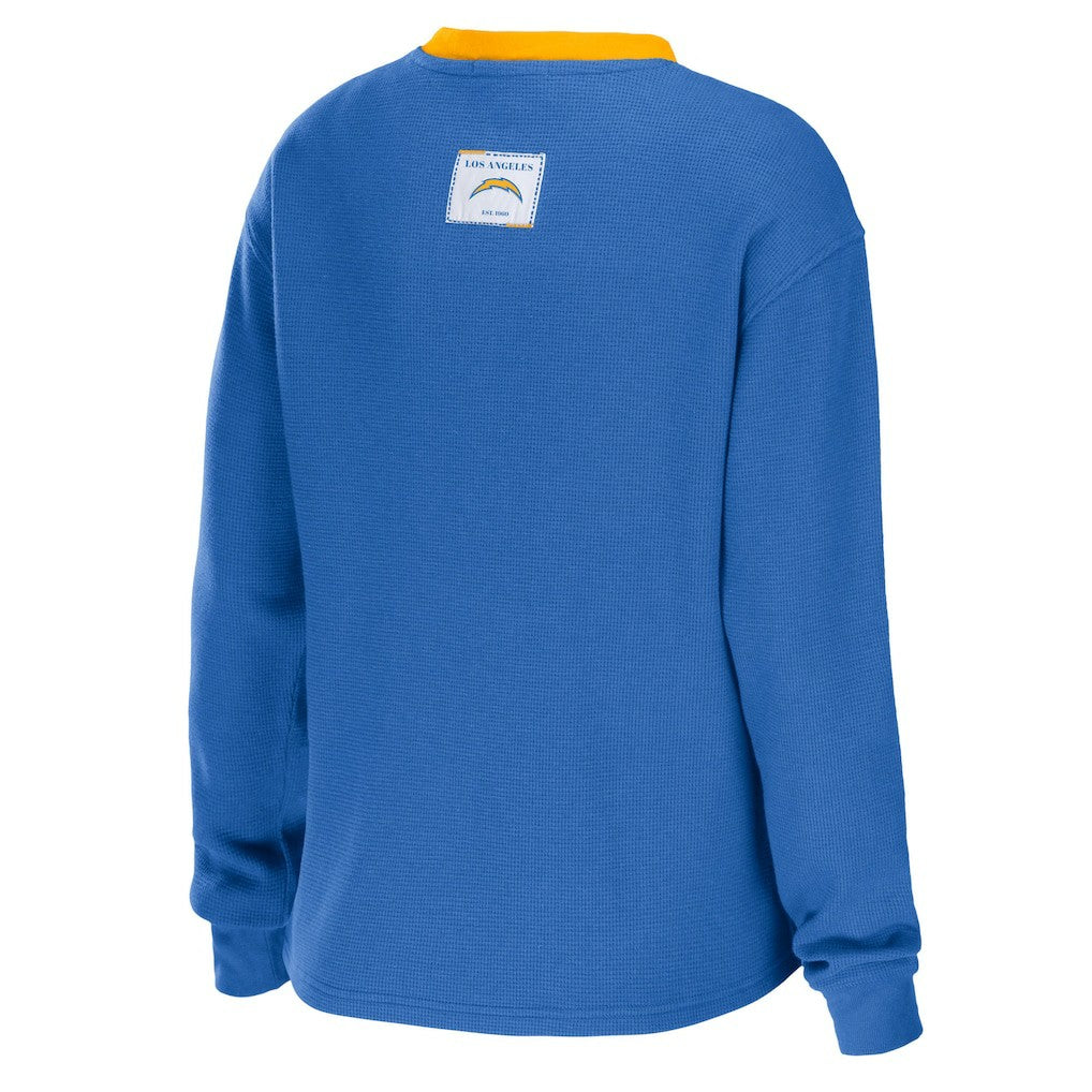 Los Angeles Chargers WEAR by Erin Andrews Women's Waffle Henley Long Sleeve T-Shirt Powder Blue - NFL