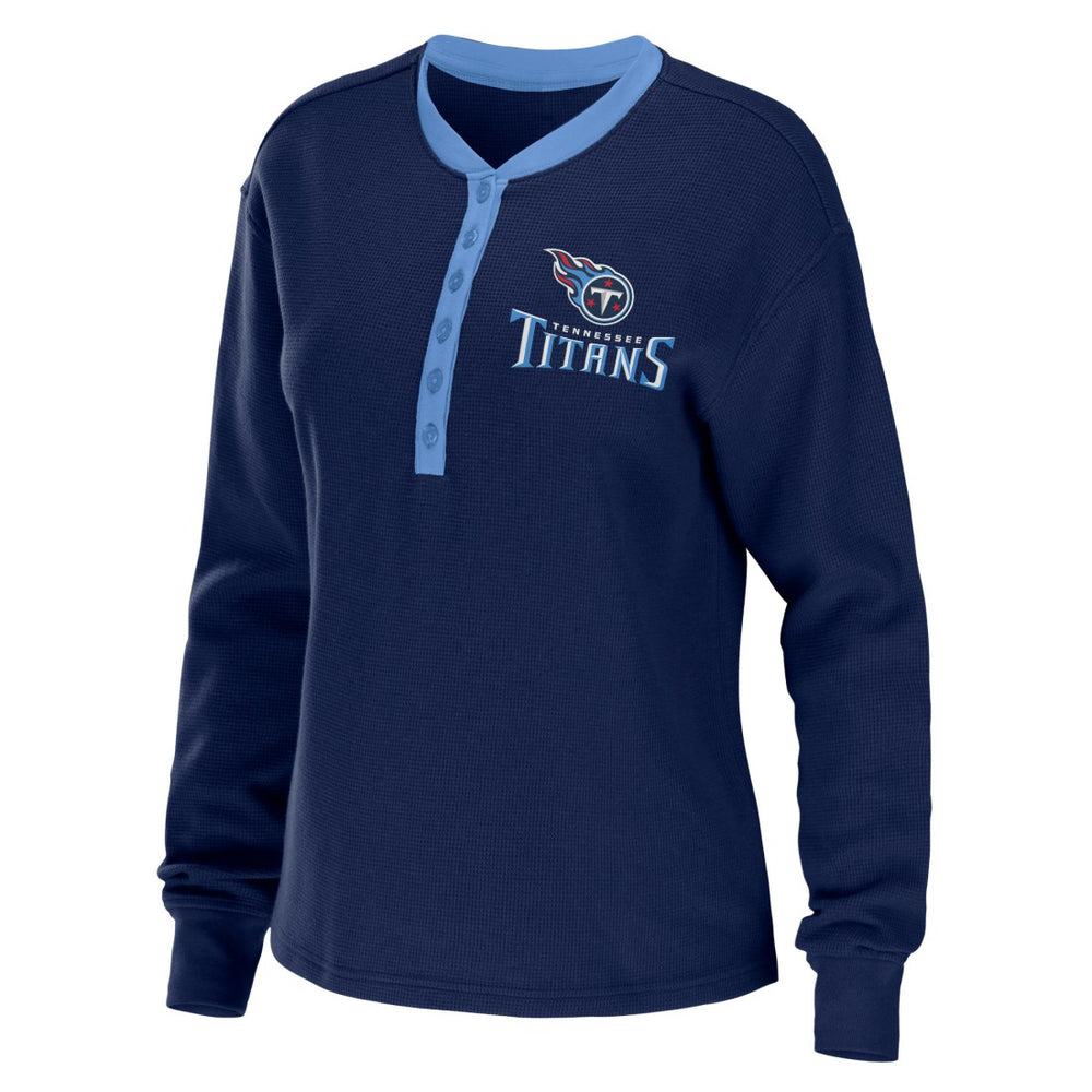 Tennessee Titans WEAR by Erin Andrews Women's Waffle Henley Long Sleeve T-Shirt Navy - NFL