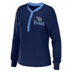Tennessee Titans WEAR by Erin Andrews Women's Waffle Henley Long Sleeve T-Shirt Navy - NFL