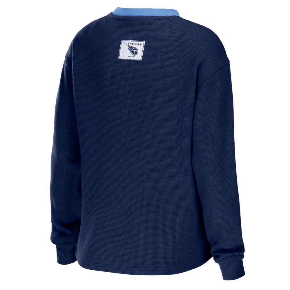 Tennessee Titans WEAR by Erin Andrews Women's Waffle Henley Long Sleeve T-Shirt Navy - NFL