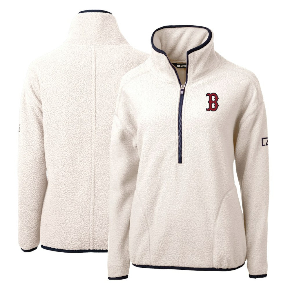 Boston Red Sox Cutter & Buck Women's Cascade Eco Sherpa Fleece Quarter-Zip Pullover Jacket On Sale