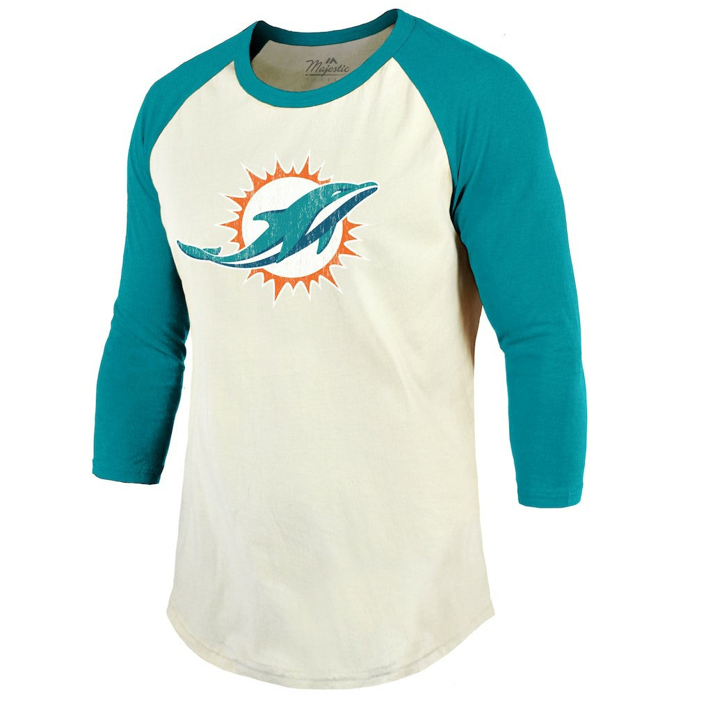 Tyreek Hill Miami Dolphins Majestic Threads Vintage Player Name & Number Raglan 3/4-Sleeve T-Shirt Cream/Aqua - NFL