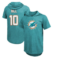 Tyreek Hill Miami Dolphins Majestic Threads Player Name & Number Short Sleeve Hoodie T-Shirt Aqua - NFL
