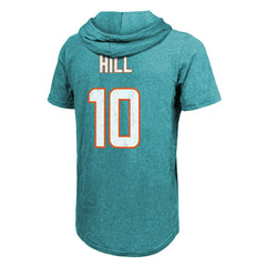 Tyreek Hill Miami Dolphins Majestic Threads Player Name & Number Short Sleeve Hoodie T-Shirt Aqua - NFL