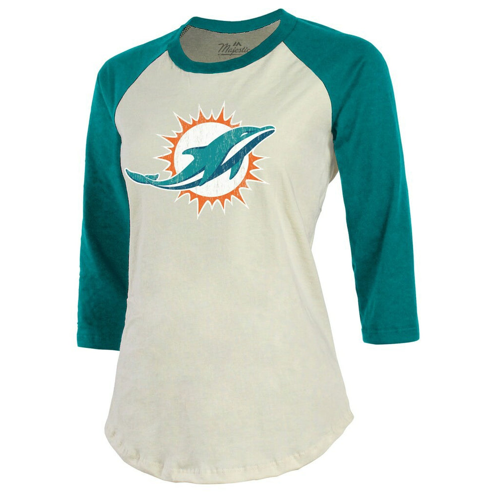 Tyreek Hill Miami Dolphins Majestic Threads Vintage Player Name & Number Raglan 3/4-Sleeve T-Shirt Cream/Aqua - NFL