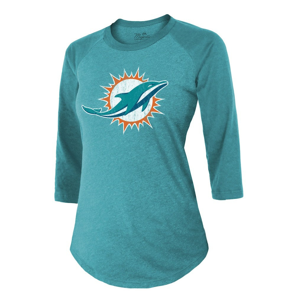 Tyreek Hill Miami Dolphins Majestic Threads Women's Name & Number Raglan 3/4 Sleeve T-Shirt Aqua - NFL