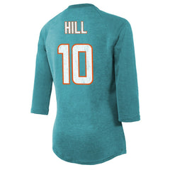 Tyreek Hill Miami Dolphins Majestic Threads Women's Name & Number Raglan 3/4 Sleeve T-Shirt Aqua - NFL