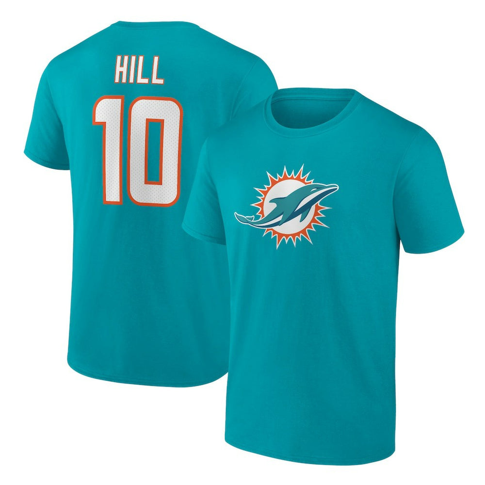 Tyreek Hill Miami Dolphins Player Icon Name & Number T-Shirt Aqua - Fanatics