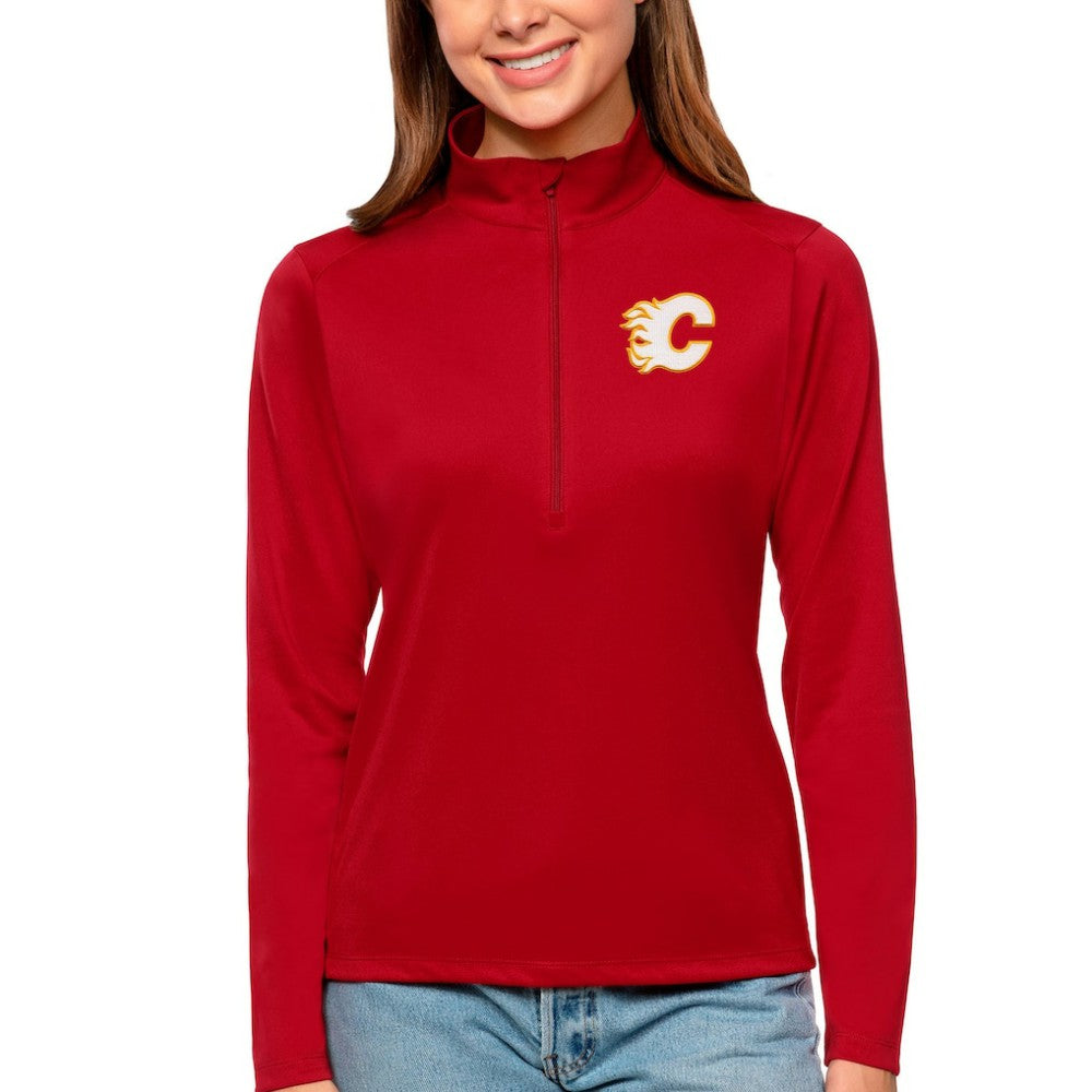 Calgary Flames - Antigua Women's Tribute Quarter-Zip Pullover Top Red